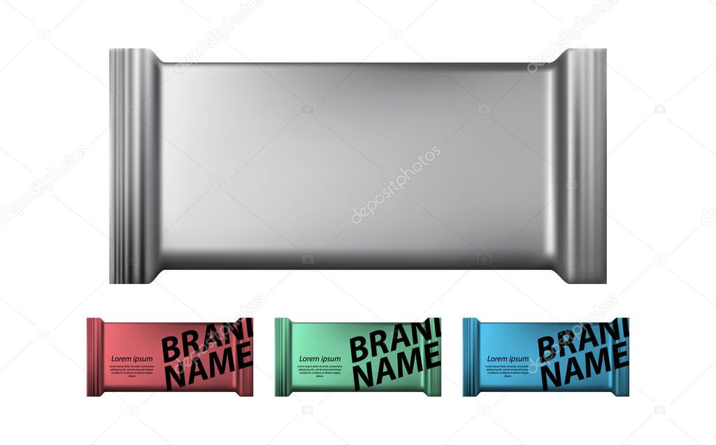3d realistic glossy plastic packaging for biscuits, ice cream, snacks. 