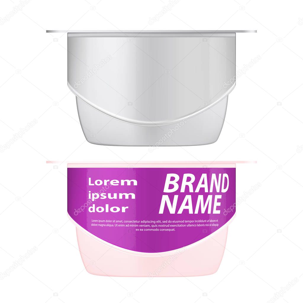 Realistic White blank plastic container for yogurt, jams and other products. Vector illustration