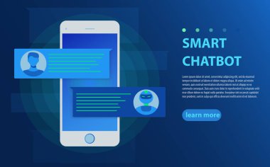 Sohbet etmek ve gelecekteki pazarlama kavramı. Hareket eden telefon vektör çizim sohbet bot ile sohbet kişi