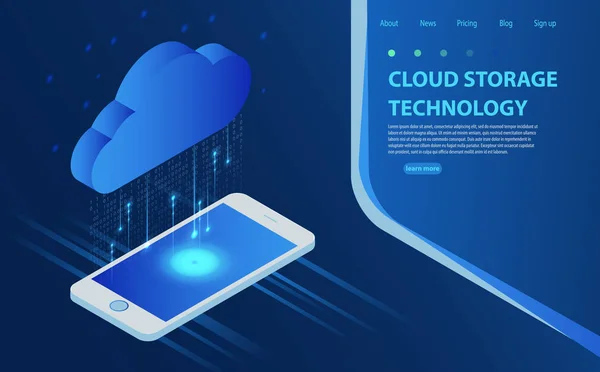 Tecnologia di cloud computing utenti configurazione di rete manifesto pubblicitario isometrico con tablet . — Vettoriale Stock