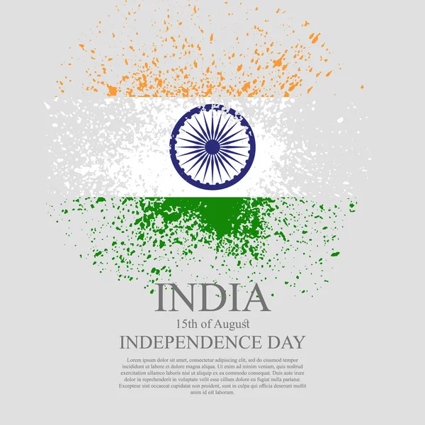 Bandeira indiana tri-color design grunge com moldura floral fundo decorativo . — Vetor de Stock