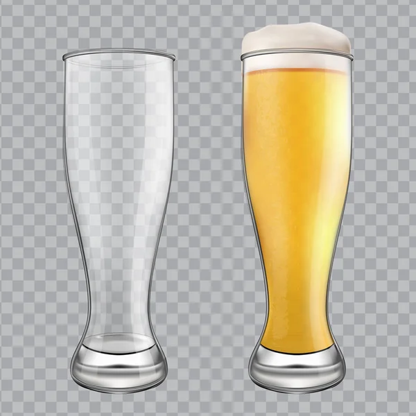 Dwie szklanki piwa. Jeden pusty kubek i jeden pełny kubek. — Wektor stockowy