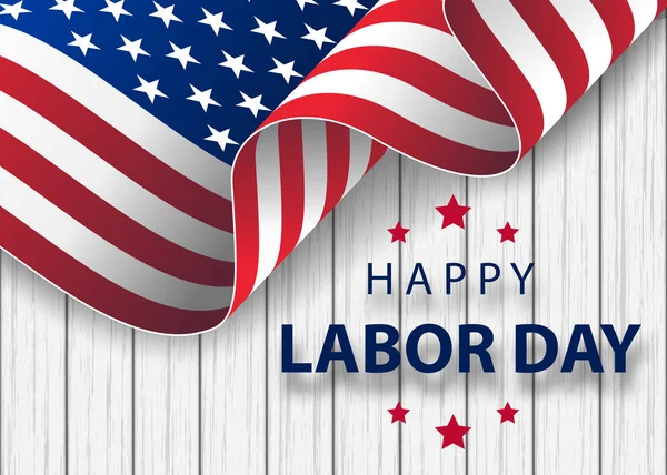 アメリカ合衆国国旗のブラシ ストロークの背景を持つ幸せな労働者の日の休日バナー — ストックベクタ