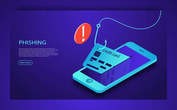 インターネット フィッシング、ハッキングされたログイン名とパスワード。クレジット カードや個人情報のウェブサイトをハッキングします。アカウントのサイバー攻撃. — ストックベクタ
