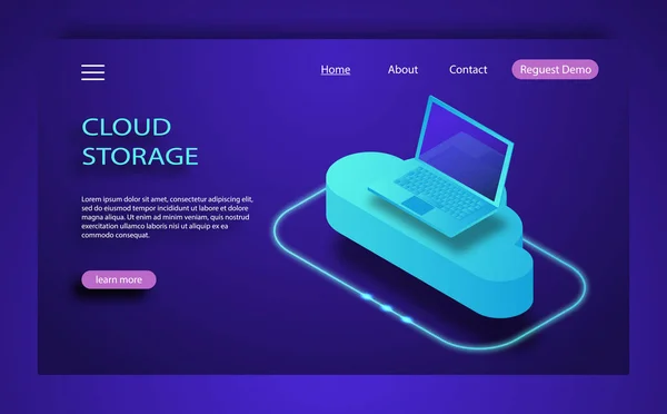 Concepto de diseño plano isométrico tecnología de nube transferencia y almacenamiento de datos . — Vector de stock