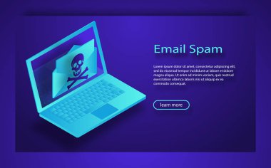 Laptop ve zarf ile kafatası ve kemiklerin. E-posta spam, Hacking, internet virüs kavramı.