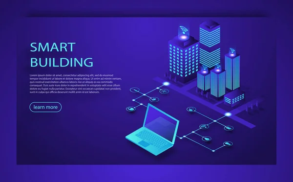 Inteligentne miasta lub koncepcja izometryczny vector inteligentnego budynku. Technologia przyszłości platformy IoT. Izometryczne koncepcja inteligentnego budynku. — Wektor stockowy