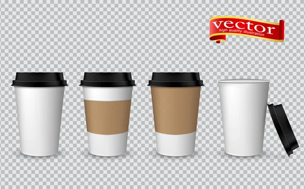 Prázdné Realistické Kávy Šálek Maketa Papírové Kelímky Izolované Bílém Plastové — Stockový vektor