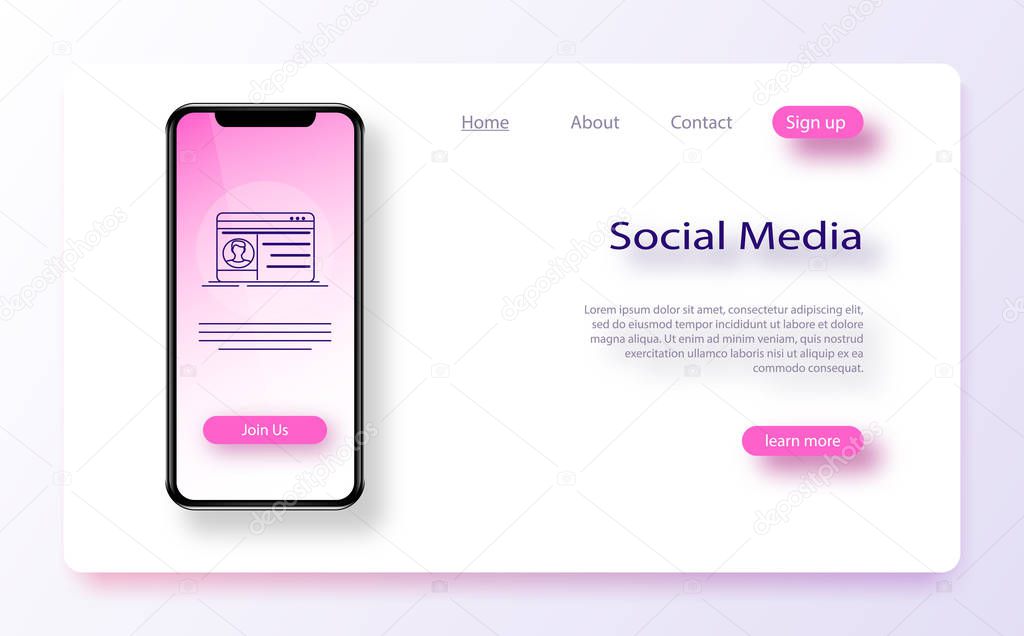 Website template for websites, or apps. Landing page website wireframe interface template. Social media.