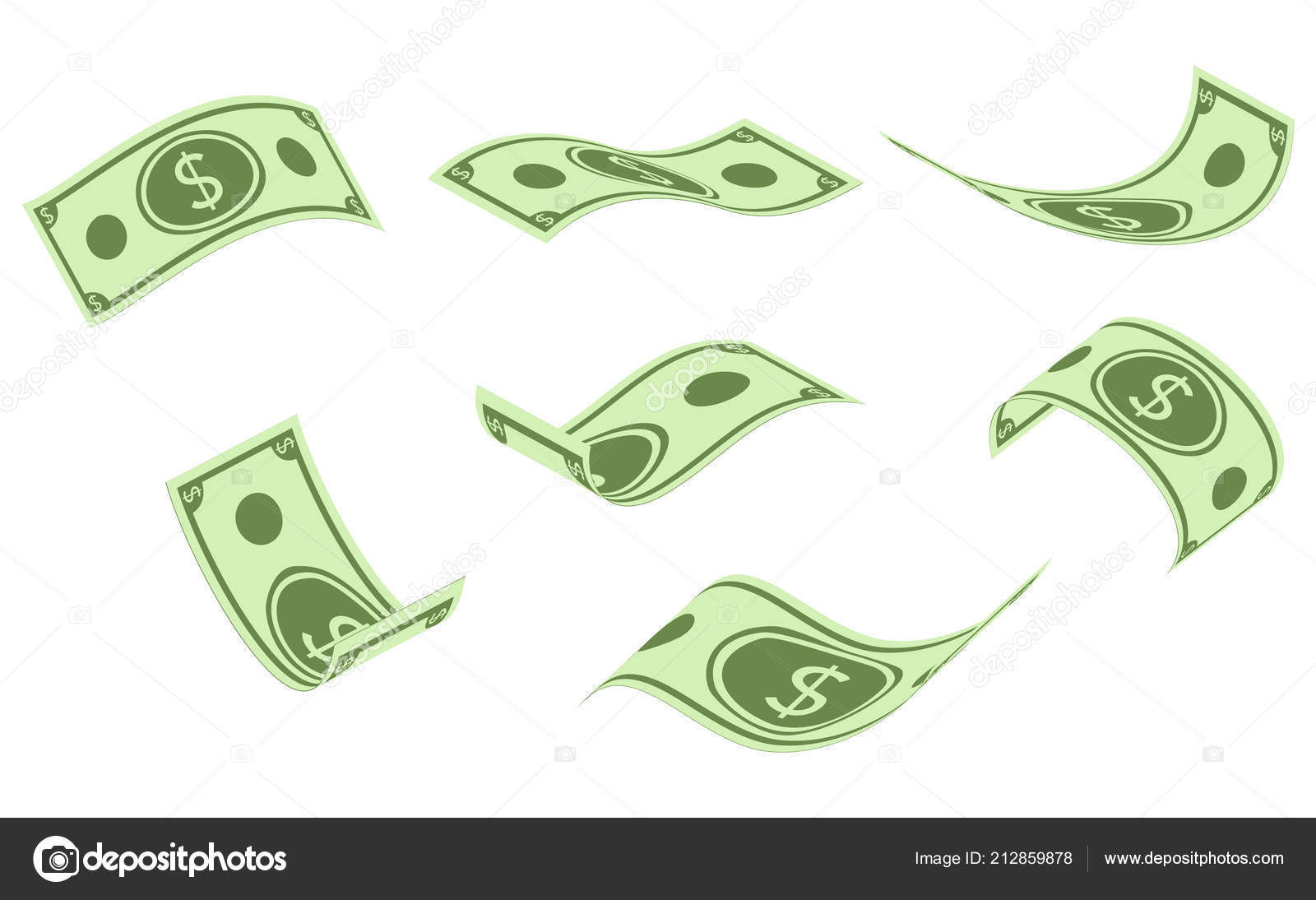 떨어지는 달러 지폐, 돈 비, 흰색 배경에 고립 된 평면 벡터 일러스트 레이 션. 스톡 벡터 -  ©microphoto1981@gmail.com 212859878, image size:1600x1094