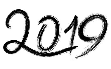 Grunge numarası 2019 çizilmiş yazı ver. Vektör çizim