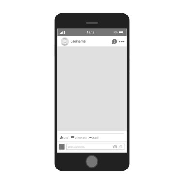 Siyah smartphone ile sosyal ağ fotoğraf çerçevelemek. Modern tasarım.