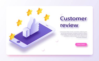 Müşteri İnceleme kavramı. Altın yıldız rating. Geri bildirim, itibar ve kalite kavramı. Gösteren, beş yıldızlı rating için işaret parmak ele. 