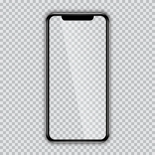 Черный телефон макет с чистым экраном на прозрачном фоне . — стоковый вектор