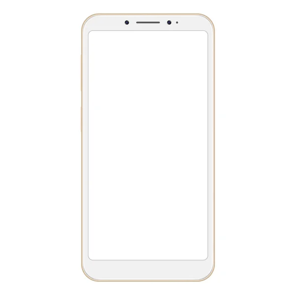 Smartphone dorado realista aislado sobre fondo blanco. Golden vector frameless teléfono inteligente, teléfono celular aislado sobre fondo blanco — Vector de stock