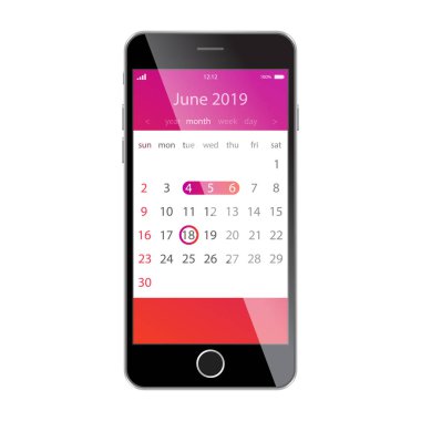 Takvim smartphone ekranında. Planlama, zamanlama, takvim, randevu, uyarı mektubu app kavramları. Haziran 2019