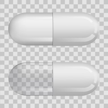 vektör gerçekçi şeffaf arka plan üzerinde izole kapsül hap. İlaçlar, tablet, kapsül, ilaç ağrı kesici, antibiyotik, vitamin.