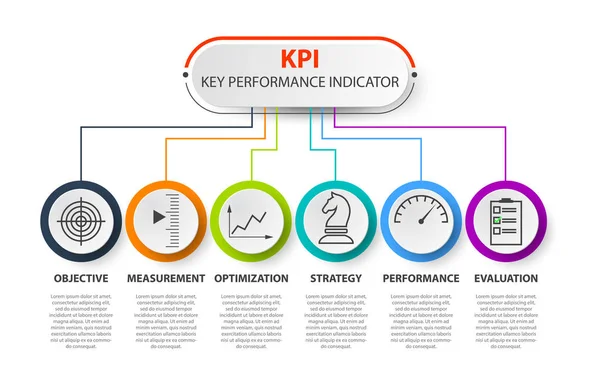 Infographic Kpi 아이콘 마케팅 개념입니다. 비즈니스를 위한 핵심 성과 지표 배너 — 스톡 벡터