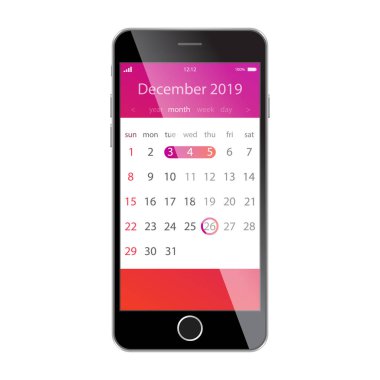 Takvim smartphone ekranında. Planlama, zamanlama, takvim, randevu, uyarı mektubu app kavramları. Aralık 2019