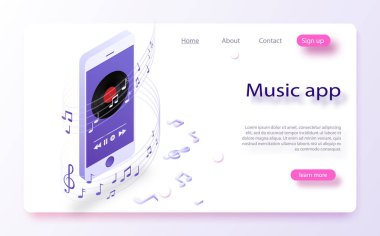 Smartphone Lp disk ile müzik çalar. Mobil uygulama arabirimi. Smartphone ile müzik medya çalar arayüzü şablonu