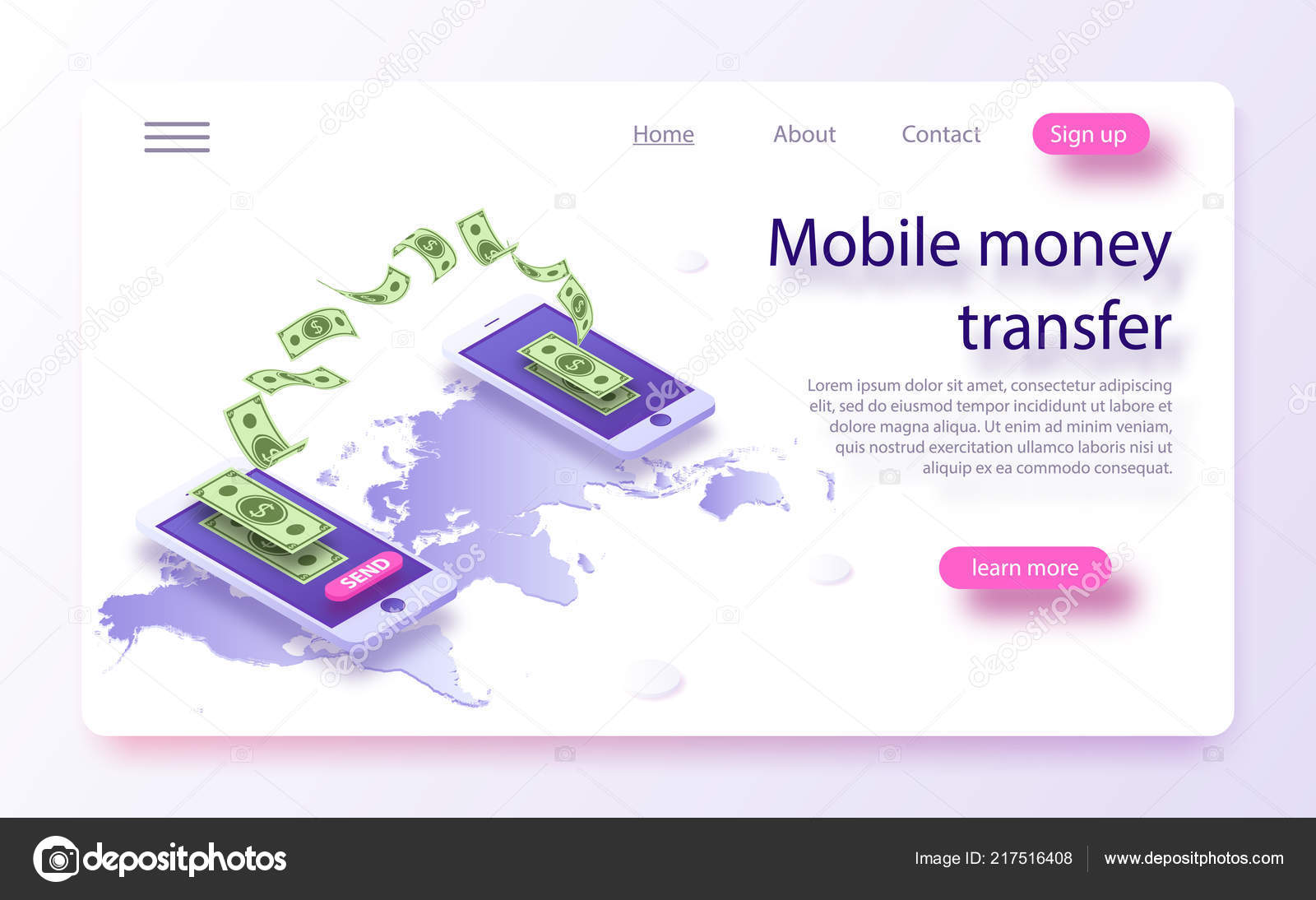 Ilustración del vector isométrico de transferencia de dinero móvil