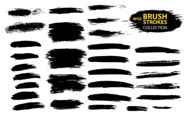 Büyük farklı grunge fırça darbeleri ayarlayın. Beyaz arka plan üzerinde izole kirli sanatsal tasarım öğeleri.