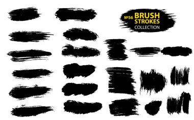 Büyük farklı grunge fırça darbeleri ayarlayın. Beyaz arka plan üzerinde izole kirli sanatsal tasarım öğeleri.