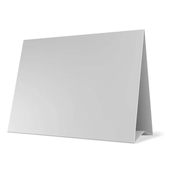 Vecteur de cartes de table en papier vierge. Table blanche Tente isolée sur fond gris . — Image vectorielle