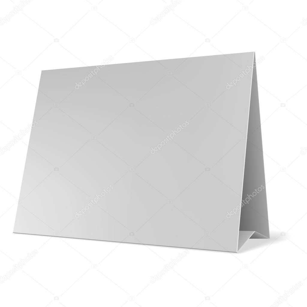 Blank paper table cards vector. Blank Table Tent isolated on grey background.