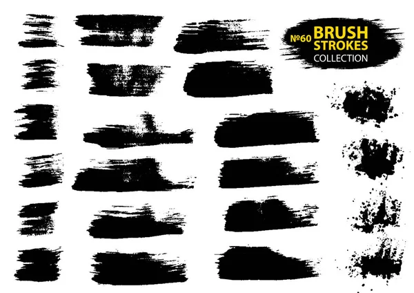 검정 잉크 벡터 브러시 스트로크와 블랙은 페인트 브러시 컬렉션 고립. 브러쉬 선 절연 — 스톡 벡터