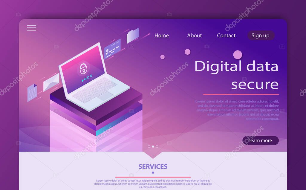 Isometric personal data protection web banner concept. Mobile payments, personal data protection.