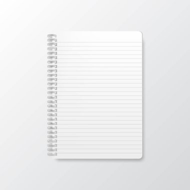 Boş gerçekçi vektör yatay çizgili defter gölge ile. Metalik Gümüş sarmal ile dikey boş defterini.