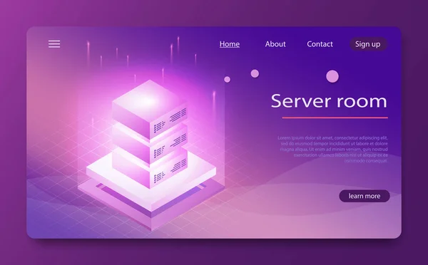 Hébergement Web et illustration vectorielle isométrique du centre de données. Centre de données, salle de serveurs . — Image vectorielle