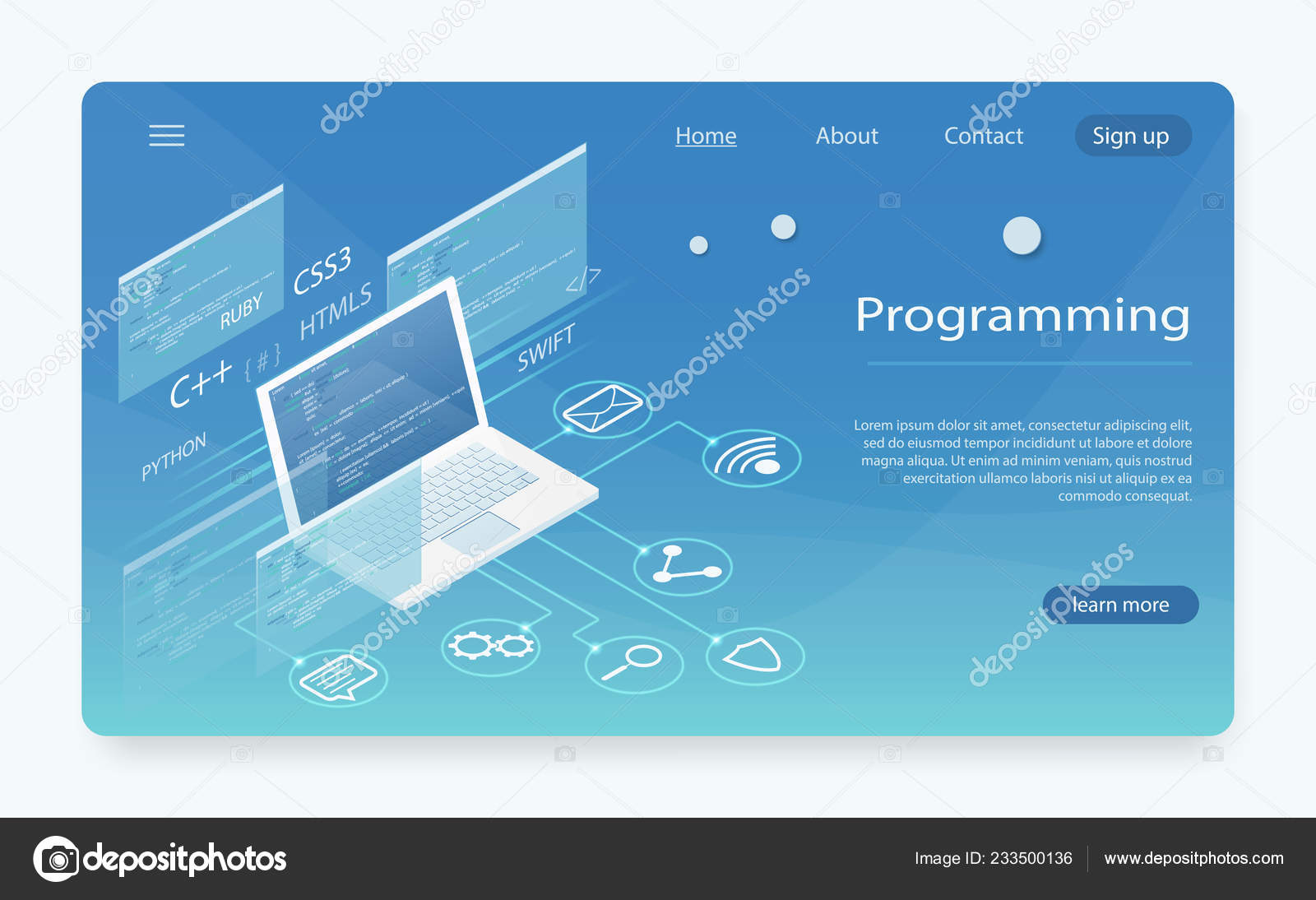 Software development and programming. Program code on pc monitor screen ...