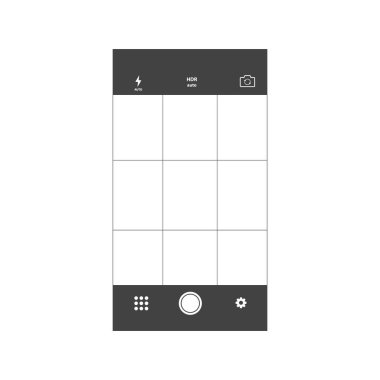 Smartphone kamera app ekran ile. Modern akıllı telefonlar fotoğraf uygulaması şablonu.