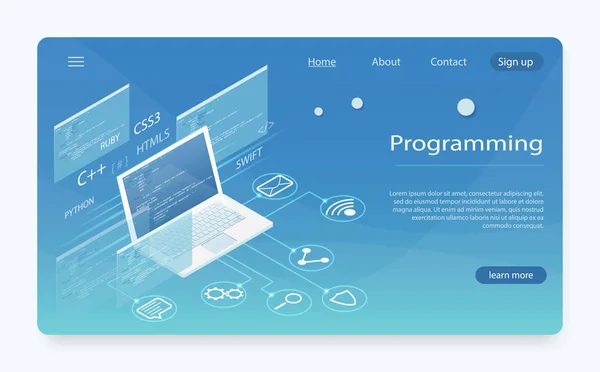 Développement et programmation de logiciels. Code du programme sur l'écran du moniteur pc pour le développeur . — Image vectorielle