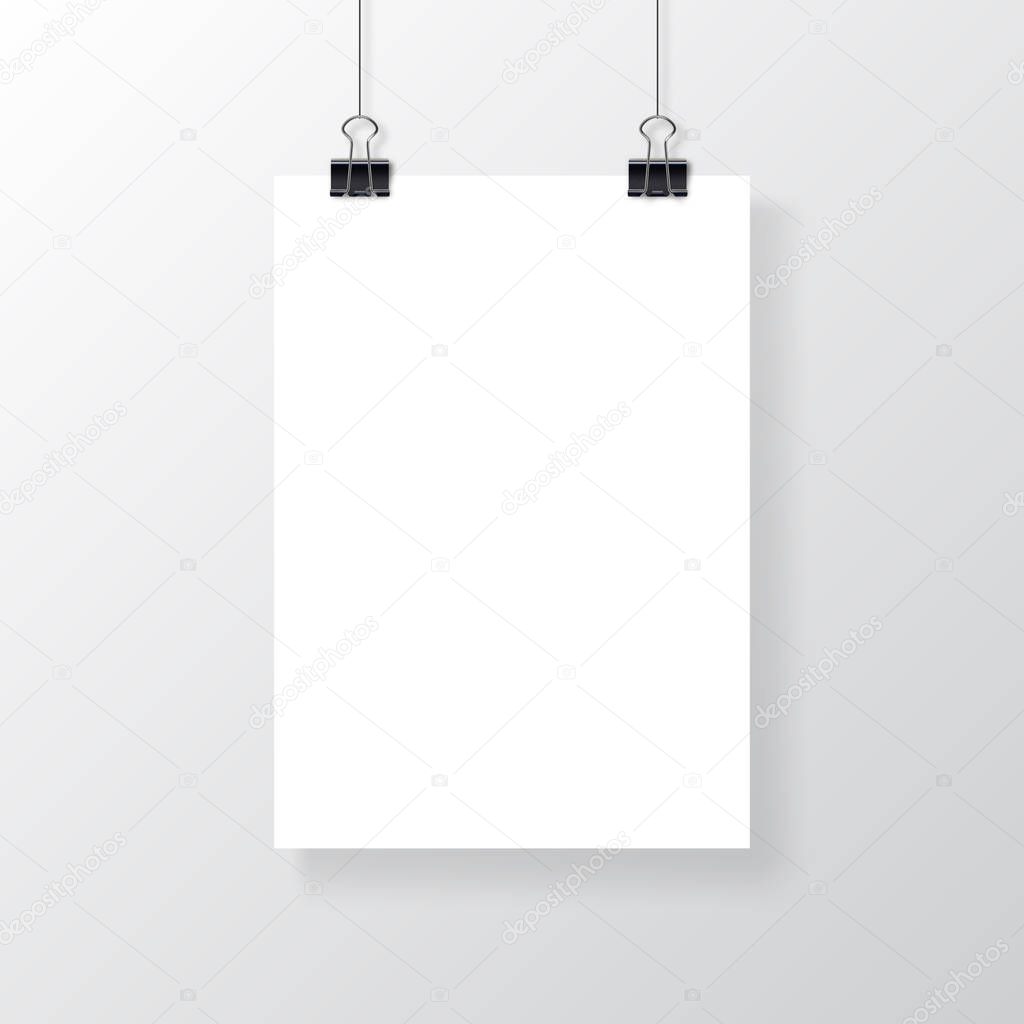 Download Empty A4 Sized Paper Frame Mockup Hanging With Paper Clip Vector Poster Isolated On Grey Background With Soft Shadow Realistic Empty White Poster Template Mockup Realistic White Poster Hanging Premium Vector PSD Mockup Templates
