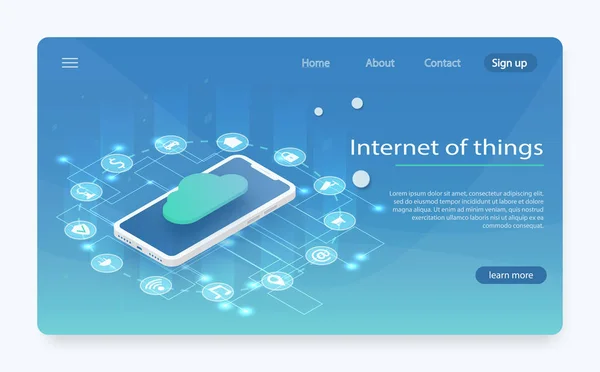 Інтернет речей (IOT), пристрої та концепції підключення в мережі, хмара в центрі . — стоковий вектор