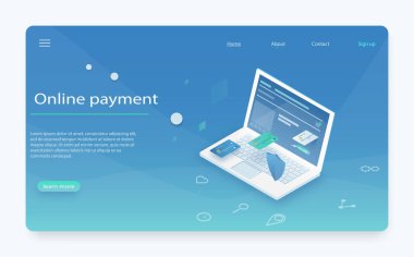 Tarih, vade veri koruma, laptop ile kredi kartı ve kalkan izometrik ödemek.