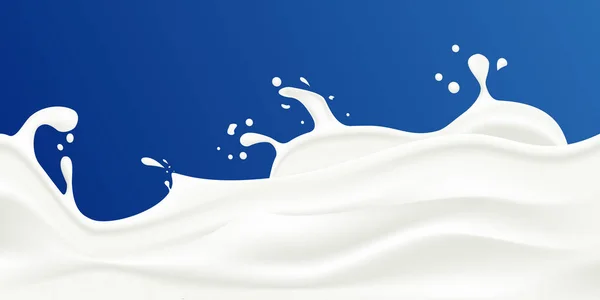 Milk splash vector illustration on a blue background. — Stock Vector
