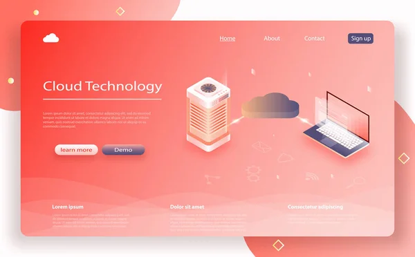 Tecnología de nube moderna isométrica, concepto de red . — Vector de stock