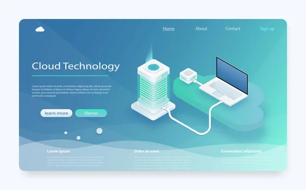 Isometric modern cloud technology and networking concept. — Stock Vector