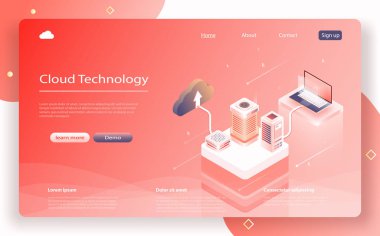 Bulut veri depolama 3d izometrik Infographic illüstrasyon