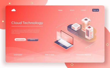 Bulut veri depolama 3d izometrik Infographic illüstrasyon