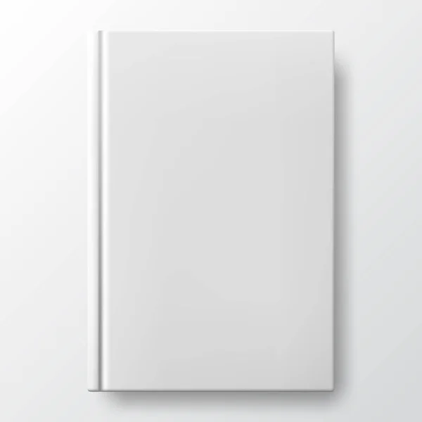 Boş bir kapak ile gerçekçi beyaz kitap. Döndürülmüş kitabında alay.