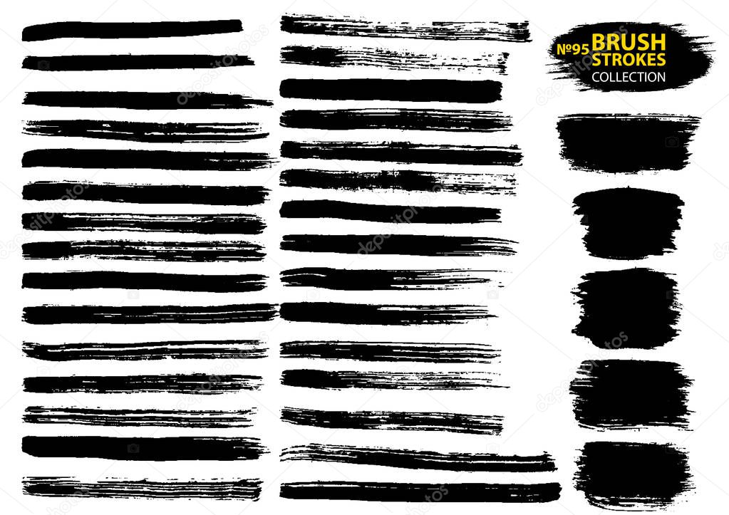 Dirty artistic design elements isolated on white background. Black ink vector brush strokes.
