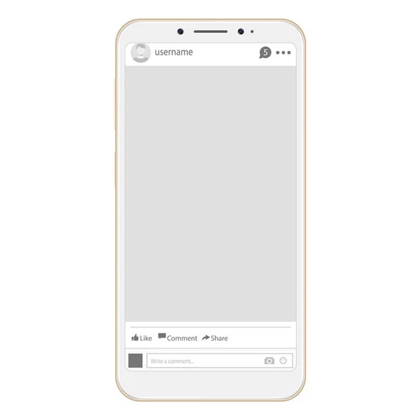Социальный профиль веб-интерфейс. Каркас интерфейса социальной сети с плоским значком. Фоторамка в социальной сети на смартфоне . — стоковый вектор