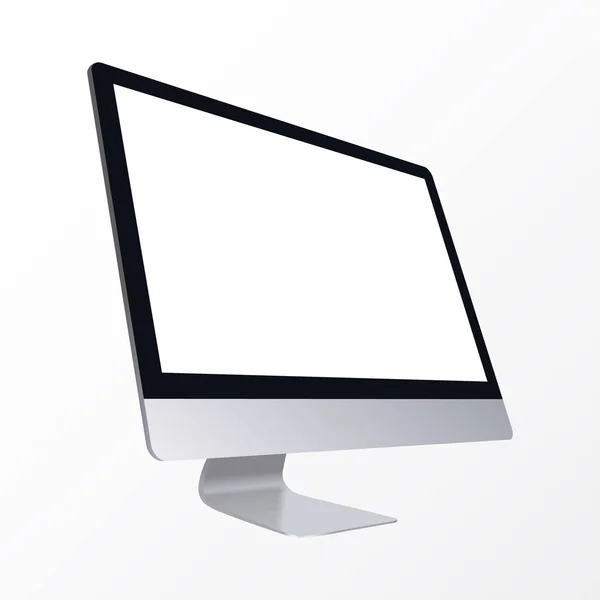Gerçekçi bilgisayar üzerinde izole beyaz arka plan görüntülemek. Bilgisayar ekran boş bir siyah ekran ile. — Stok Vektör