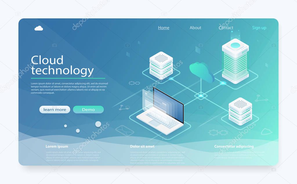 Cloud Hosting Network isometric concept. Online Computing Storage concept. Concepts Cloud storage. 