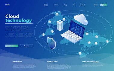Bulut Bilgi İşlem Kavramı. Bulut depolama isometrik vektör illüstrasyon. Online bilgi işlem teknolojisi.